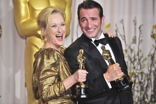 Meryl Streep, Best Performance by an Actress in a Leading Role for The Iron Lady, Jean Dujardin, Best Performance by an Actor in a Leading Role for The Artist in the press room for The 84th Annual Academy Awards - Oscars 2012 - Press Room 3, Hollywood & Highland Center, Los Angeles,