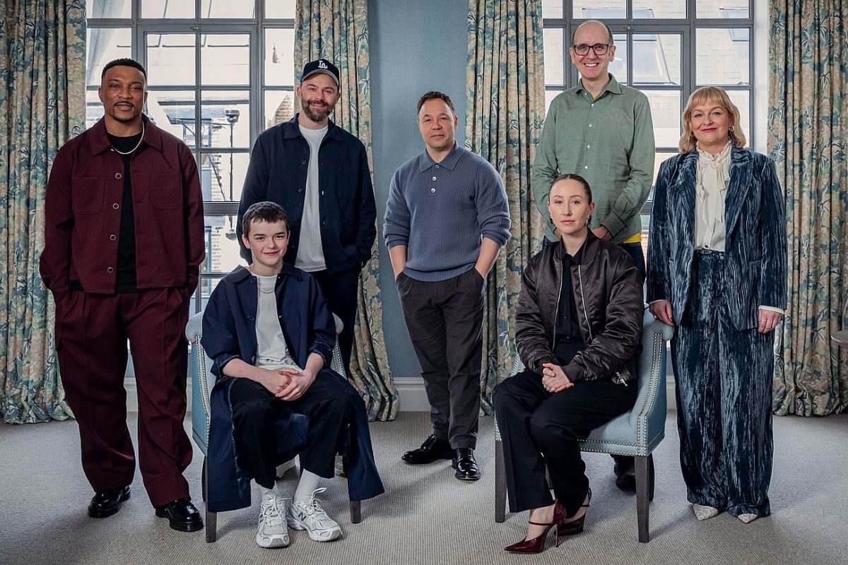 Adolescence. (L to R) Ashley Walters, Owen Cooper, Philip Barantini, Stephen Graham, Erin Doherty, Jack Thorne, Christine Tremarco.