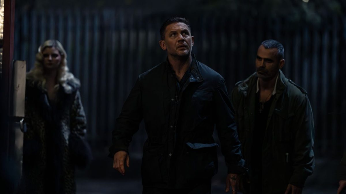 L-R Tom Hardy as Harry Da Souza and Antonio González Guerrero as Kiko in Mobland, 