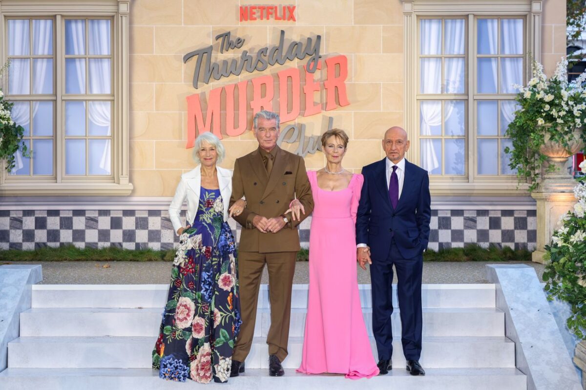 Helen Mirren, Pierce Brosnan, Celia Imrie and Ben Kingsley attend the UK Premiere of Netflix's 'The Thursday Murder Club' at Leicester Square Gardens