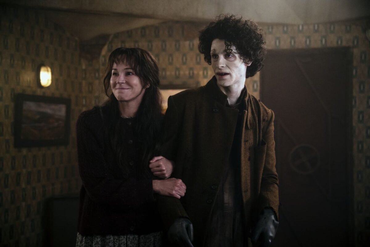 Wednesday. (L to R) Frances O'Connor as Francoise, Owen Painter as Slurp/Isaac