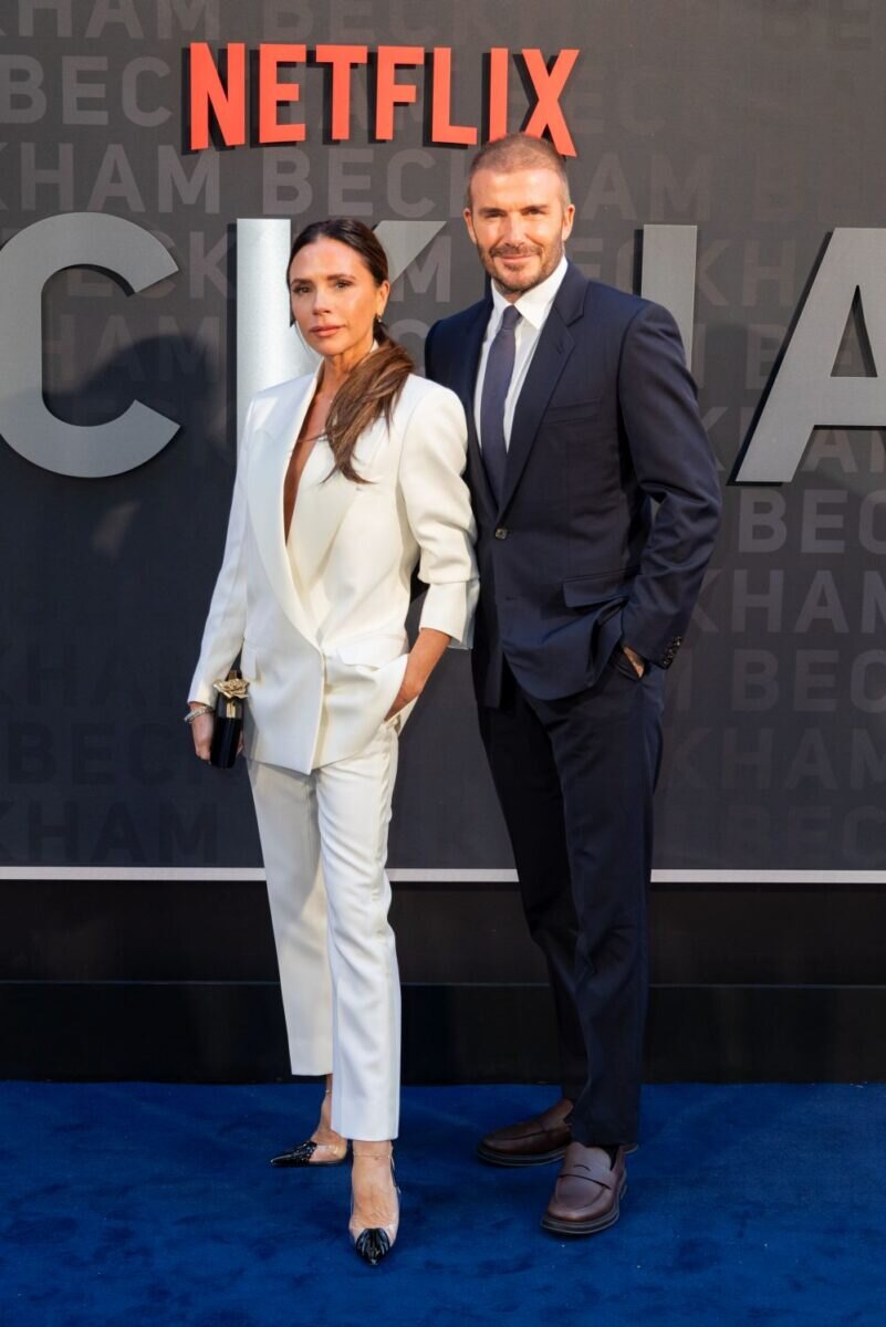 David a Victoria Beckham na premiéře dokumentu Beckham v Londýně.