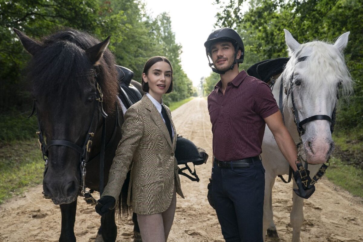 Emily In Paris. (L to R) Lily Collins as Emily, Eugenio Franceschini as Marcello