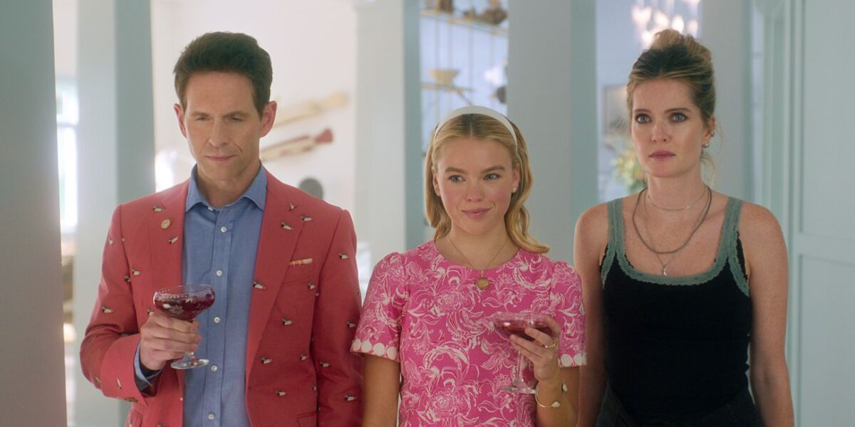 Sirens. (L to R) Glenn Howerton as Ethan, Milly Alcock as Simone, Meghann Fahy as Devon