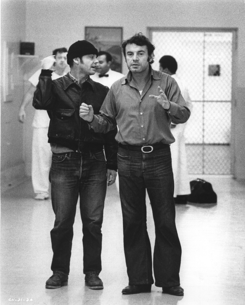 Jack Nicholson a Miloš Forman při natáčení filmu Přelet nad kukaččím hnízdem (1975).