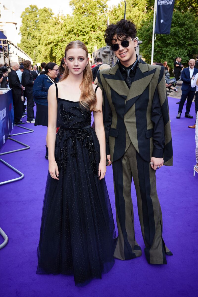 Evie Templeton and Isaac Ordonez attend the Global Premiere of Netflix's 'Wednesday' Season 2