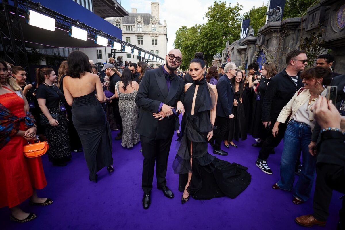 Victor Dorobantu and Catherine Zeta-Jones attend the Global Premiere of Netflix's 'Wednesday' Season 2