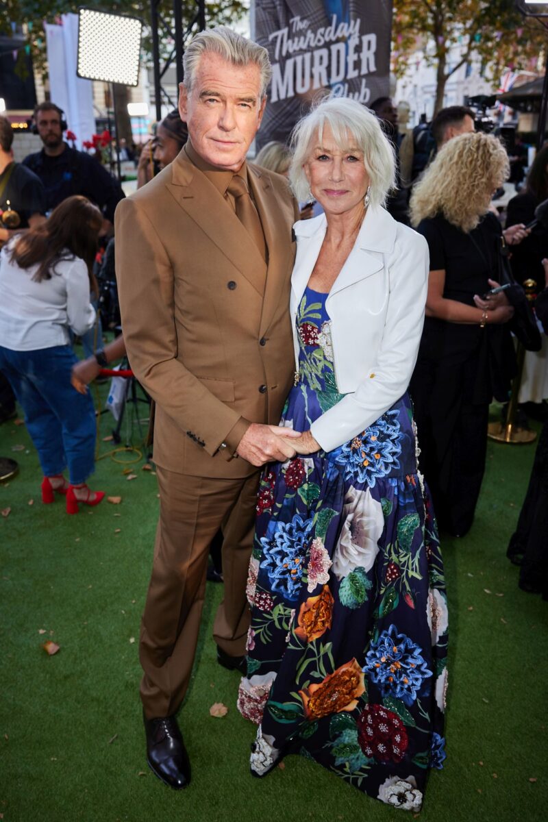 Pierce Brosnan and Helen Mirren attend the UK Premiere of Netflix's 'The Thursday Murder Club' at Leicester Square Gardens