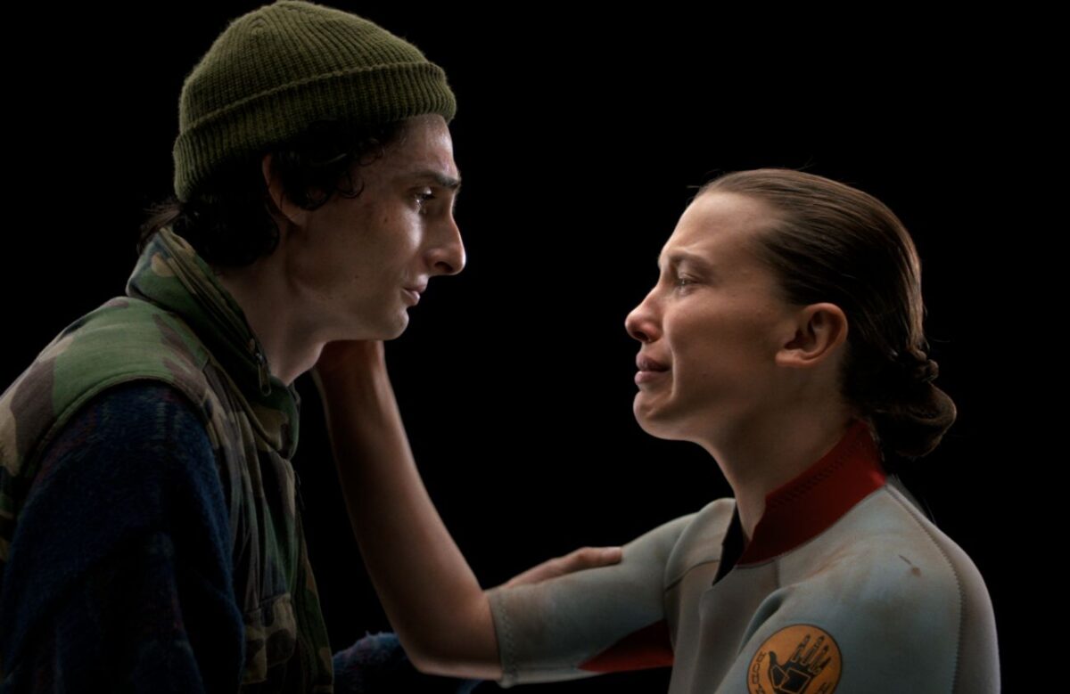 Finn Wolfhard as Mike Wheeler and Millie Bobby Brown as Eleven in Stranger Things: Season 5